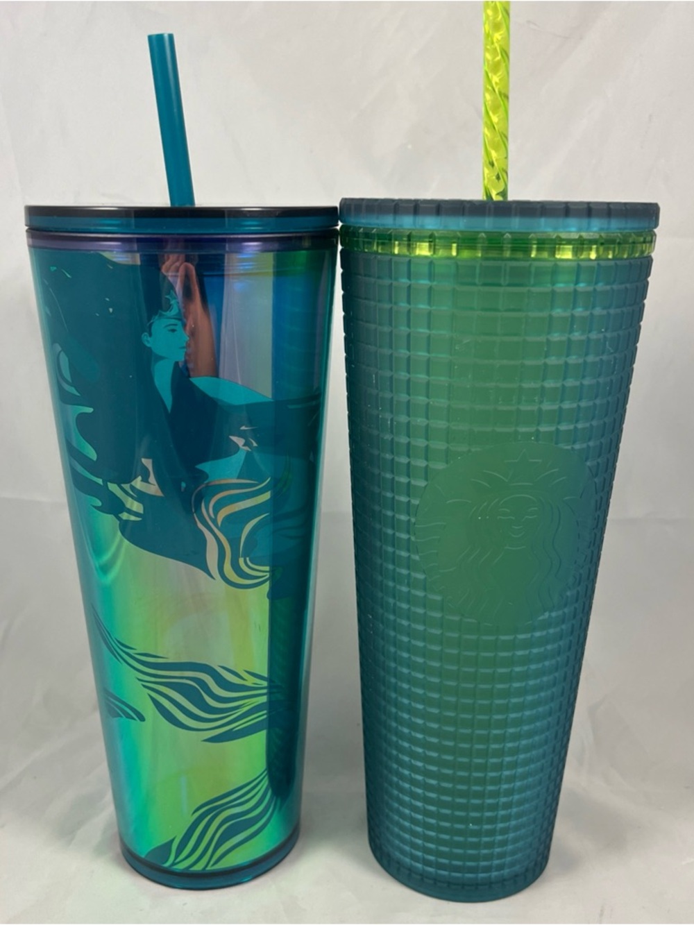 Starbucks 2023 Halo Teal Mermaid & 2022 Green Studded 24 oz Tumbler Cup Lot Of 2